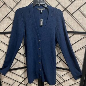 *NWT* WHBM - Deep Navy Blue V-neck Stretchy SuperSoft Cardigan - L